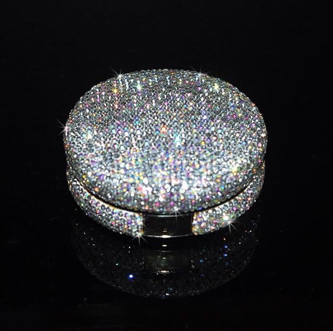 Bling Diamond Makeup Powder Empty Container, Cushion Foundation Case with Round Mirror, Air Cushion Puff Case, Foundation BB Cream Box -White