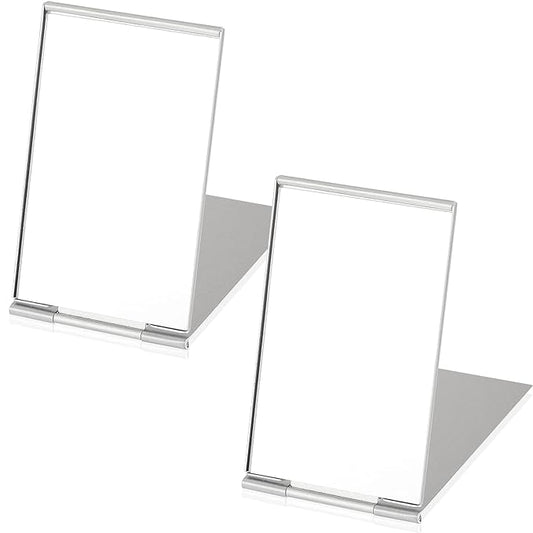 Blulu 2 Pieces Mini Portable Folding Mirrors for Purse, Ultra Slim Pocket Makeup Travel Aluminum Shell Compact Cosmetic Mirrors for Makeup Palette(3.35 x 2 Inches)