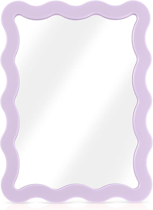 Leinuosen 1 Pcs Scalloped Magnetic Locker Mirror Small Real Glass Makeup Mirror with Magnetic Backing Cute Locker Decorations for Office Cabinet Lockers Accessories (5 x 7 Inch,Purple)
