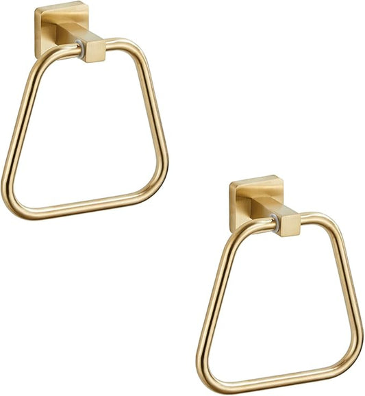 Brushed Gold Towel Ring for Bathroom 2 Pack, Kitchen Bath Towel Holder Hangers Wall Mount Heavy Duty Stainless Steel