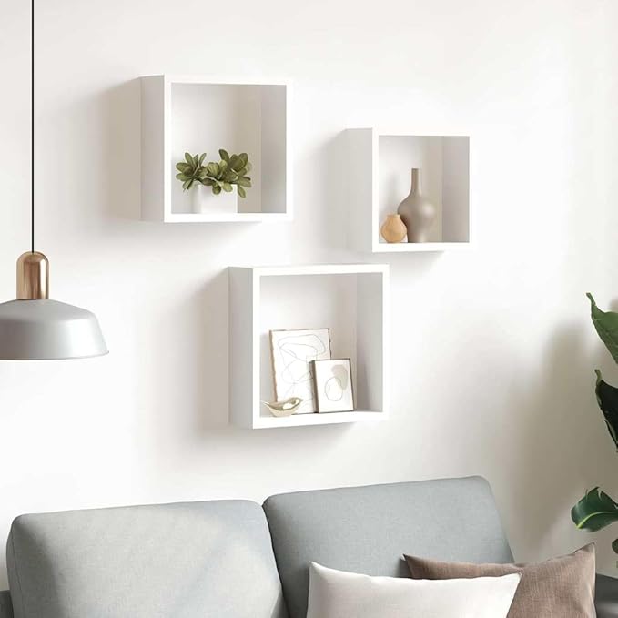 Wall Cube Shelf Set of 3, Decorative Square Floating Shelves for Living Room Bedroom, Modern White MDF Display Wall Mount Storage Organizer, Minimalist Home Decor