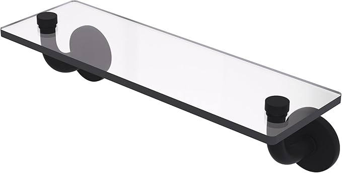 Allied Brass RM-1-16-BKM Remi Collection 16 Inch Glass Vanity Beveled Edges Shelf, Matte Black