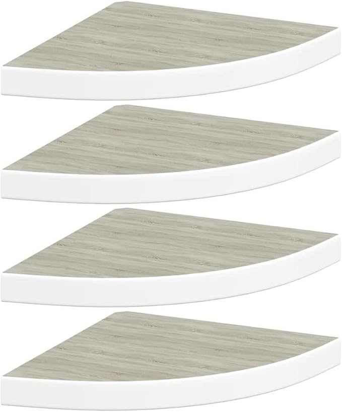 Wall Corner Shelf Set of 4, Floating Triangle Shelves for Bedroom Living Room, Modern Oak and White MDF Decorative Corner Storage Organizers, 13.8 Inch