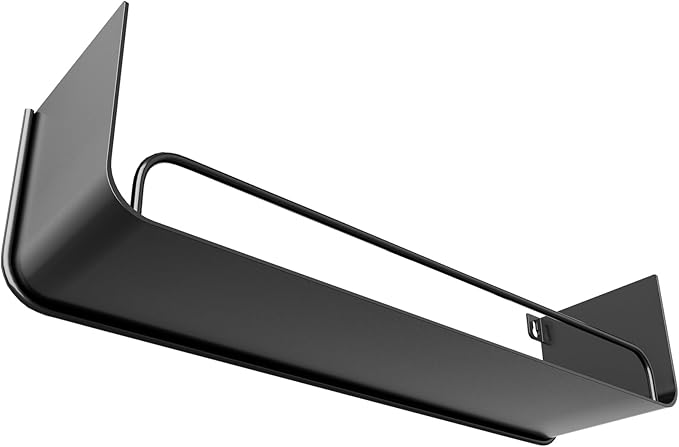 Black Metal Shelf, Modern Floating Bathroom Shelf With Guardrail, Upgrade U-Shaped Wall Mounted Metal Shelves for Kitchen, Living Room, Bedroom, Set 0f 2 Shelves for Home Storage and Organizer