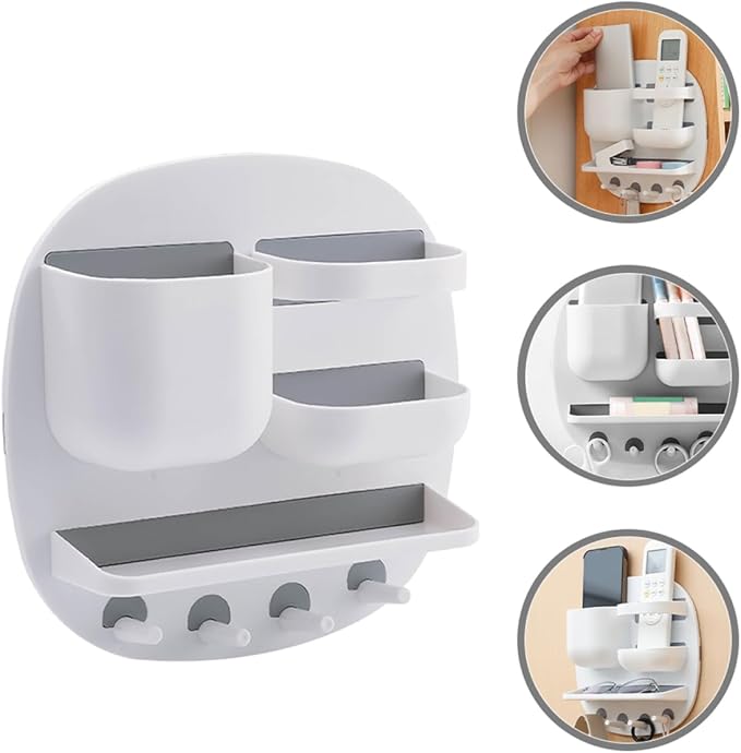 LIFKOME Multi Function Wall Mounted Bathroom Organizer with Compartments Storage Tray Hooks Versatile Floating Shelf for Toiletries and Items for Bathroom Decor
