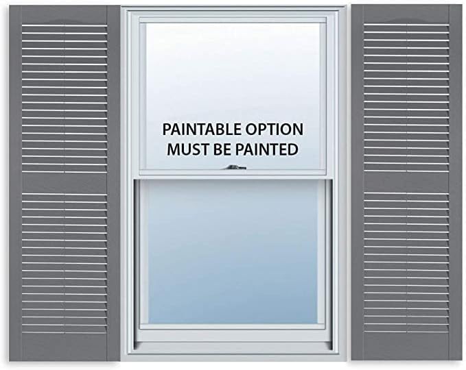 Exterior Solutions Standard Louver Exterior Vinyl Shutter, Paintable (Pair), 15 Inch x 59 Inch