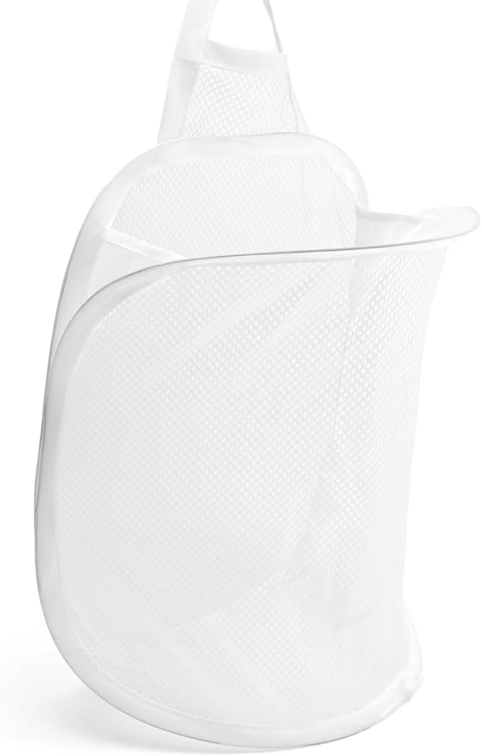 Hanging Laundry Bag Small Hanging Hamper Foldable Mesh Hamper Collapsible Wall Mounted Storage Bag for Home Hotel Office, White