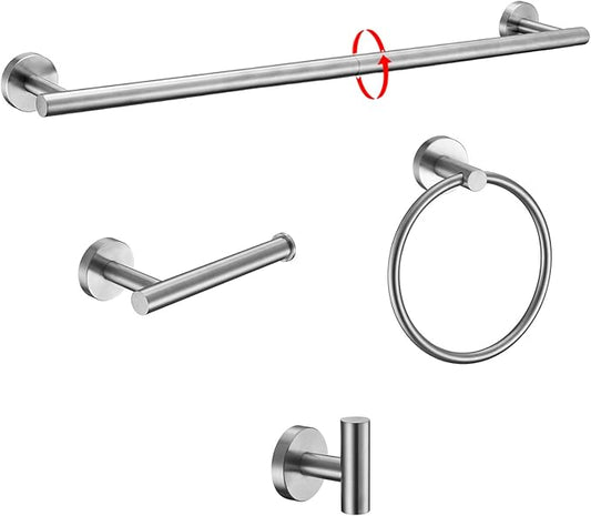 Bathroom Hardware Accessories Set Towel Bar Set Brushed Nickel 4-Pieces 24 Inches Adjustable Bathroom Towel Rack Round Bathroom Kit Wall Mounted Durable SUS304 Stainless Steel