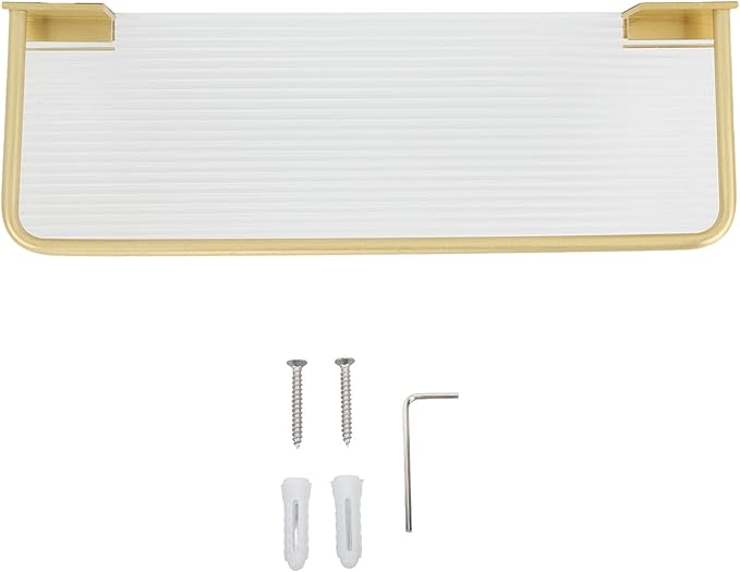 Floating Bathroom Shelves Wall Mounted, Modern Bathroom Organizer with Metal Rail for Decor, Bathroom Organizers and Storage, Over Toilet Shelves for Toilet Paper (Gold)