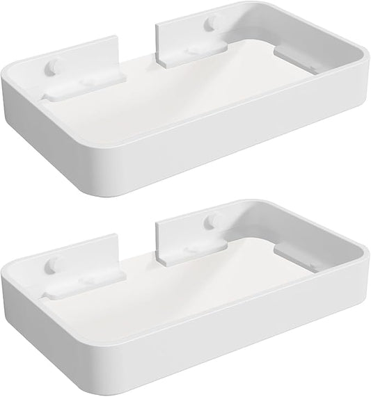 Z metnal Small Glass Bathroom Shelves, White Floating Wall Shelf, Mini Wall Mounted (White Clear Glass, 8 inch/20cm)