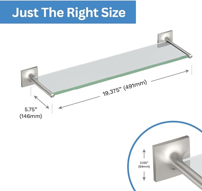 Gatco 5596 Waterline Glass Shelf, Satin Nickel