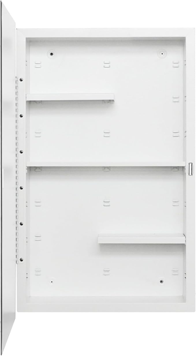 Fundin White Medicine Cabinet Recessed or Surface Mount, Bathroom Medicine Cabinet with 16 x 26 Beveled Mirror and Adjustable Staggered Shelves