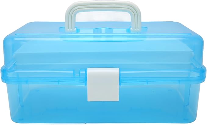 Zerodis 3 Layers Storage Box, Transparent Lid Plastic Portable Storage Box Sturdy Non Deformable Storage Case with Handle Art Craft Storage Box for Cosmetics Jewelry Nail Tools (Blue)