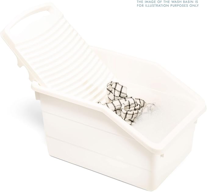 Made in Korea, Plastic Washboard for Hand Washing Clothes: Portable Laundry Scrub Board for Travel, Camping, and Kids Training, White, 13""x6""