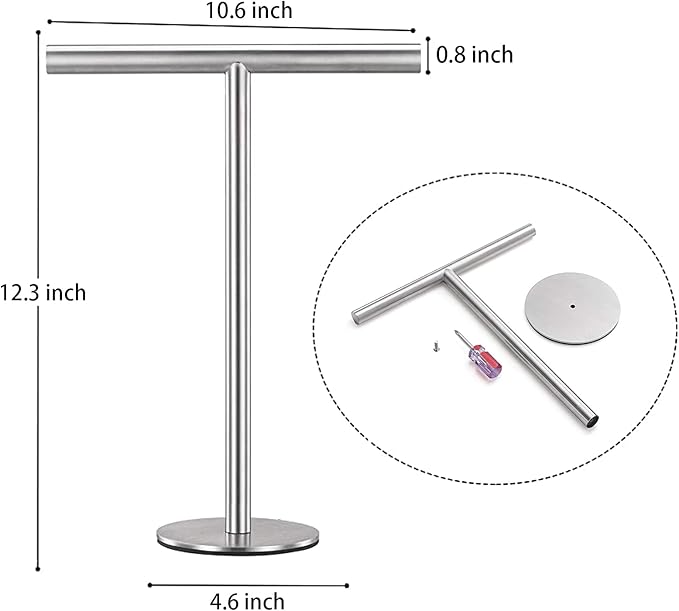 Bath Hand Towel Holder Stand for Bathroom Vanity Countertop Brushed Finish T-Shape Towel Bar Rack Stand Towel Bar for Bathroom Kitchen