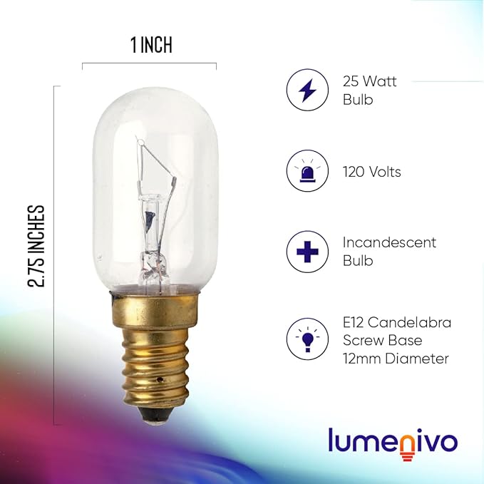 lumenivo 25W Compatible Conair Makeup Mirror Replacement Bulbs Incandescent Lighted Makeup Mirror Replacement Bulb 120V T7 Type T Bulb 25 Watt with E12 Candelabra Screw Base - 1 Pack