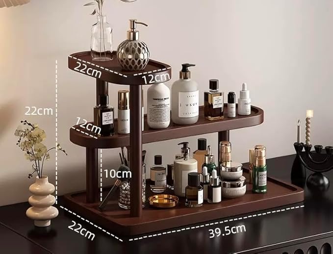 HealthEmpire 3-Tier Cosmetic Organizer Shelf for Countertop – Wooden Makeup & Skincare Storage Rack, Bathroom Vanity Display Stand for Perfume, Toiletries & Office Desk Organization (Brown)