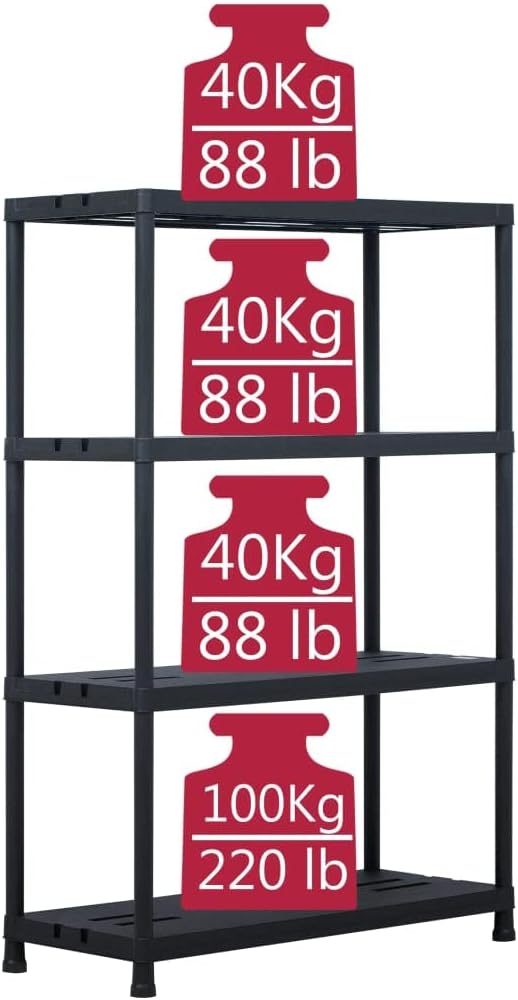Storage Shelf Racks,Free Standing Storage Shelf, Modern Shelves for Kitchen Bathroom Warehouse, Office, Conference Room 2 Pcs Black 485 Lb 35.4"X15.7"X54.3" Plastic