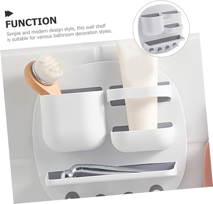 Alipis Remote Controller Stand Multi-Function Wall-Mounted Toiletries Shelf Three Compartments Storage Tray and Four Hooks for Bathroom Organization Easy Installation