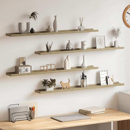 Wall Shelf Set of 4, 39.4 Inch Floating Shelves for Wall Decor, Sonoma Oak Wood Storage Ledge for Books, Photos, and Collectibles, Modern Display Shelves for Living Room, Bedroom