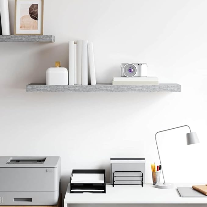 Floating Wall Shelf 31.5 Inch, Concrete Grey Minimalist MDF Display Ledge, Modern Wall Mounted Storage Rack for Books, Collectibles, Home Office Decor