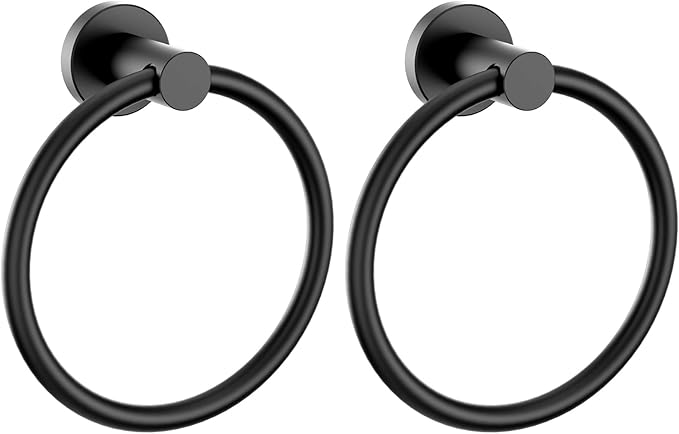 FORIOUS Towel Ring, SUS304 Stainless Steel Modern Hand Towel Holder Rack Hanger Round for Bathroom Wall Mounted, Ideal for Bath, Kitchen, RV (2 Pack, Matte Black)