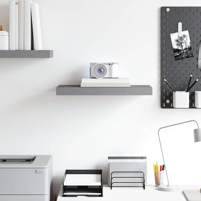 Floating Wall Shelf Modern Grey Decorative Display Ledge for Bedroom Living Room Space Saving Storage Organizer 19.7 x 9.1 Inch MDF Wood