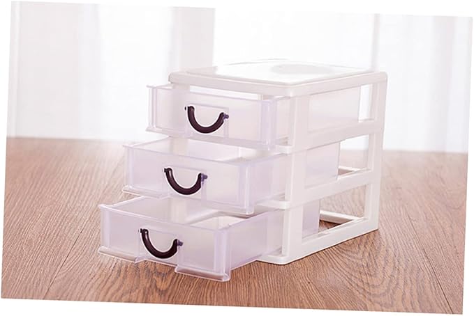 Beige Plastic Storage Box with Handle Translucent Desktop Organizer for Sundries Cosmetic Holder Lightweight Portable for Home Office Use