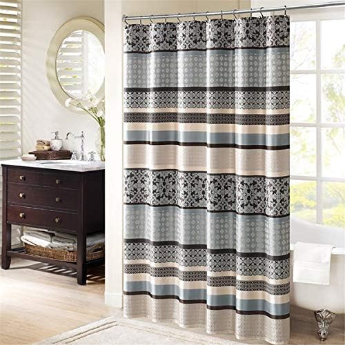 Princeton Geometric Jacquard Fabric Shower Curtain, Transitional Shower Curtains for Bathroom, 72 X 72, Blue