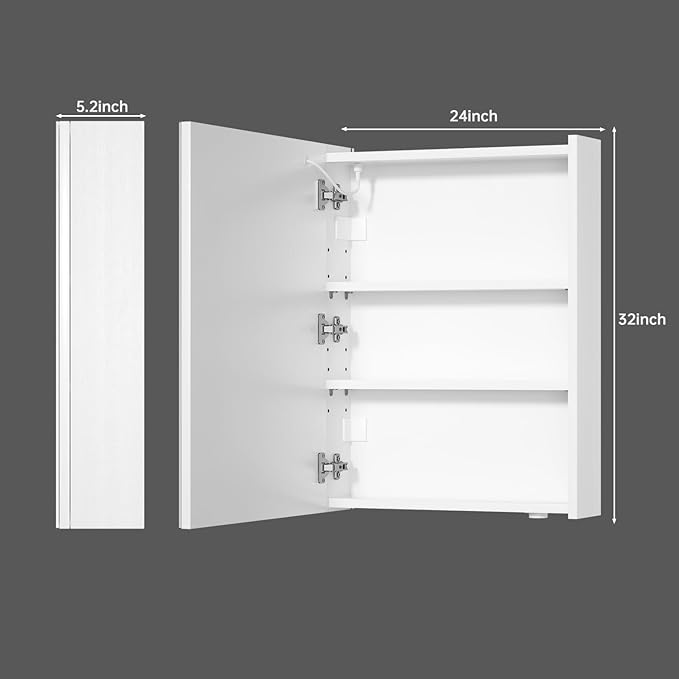 32 x24Inch LED Medicine Cabinet Mirror with Lights for Bathroom, Defogger,Stepless Dimmable,3000K/5500K Color Temperature Wall Mounted Makeup Mirror, Adjustable Shelf (Assembly Required)