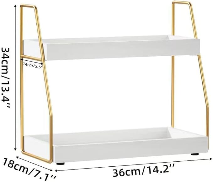 Bathroom Organizer Countertop, 2 Tier Small Counter Top Organizer for Bathroom, Decor, Modern Kitchen Counter Shelves for spice, Makeup Storage (gold&white,2 Tiers)