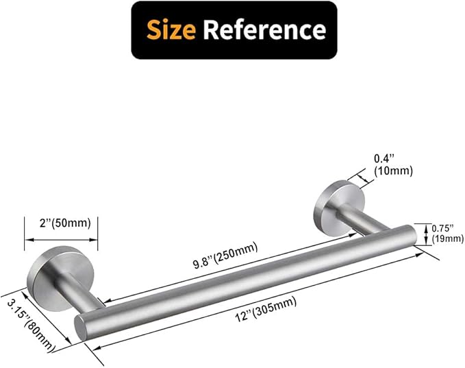 SUS 304 Stainless Steel 12-Inch Hand Towel Bar Bathroom Towel Holder Kitchen Dish Cloth Hanger RUSTPROOF Wall Mount Brushed Finish