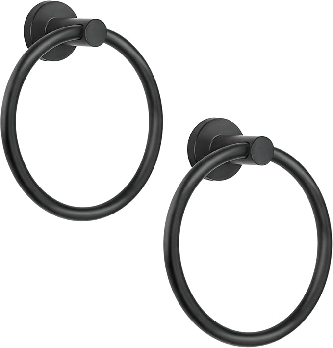 Black Towel Ring???Hand Towel Holder for Bathroom Wall Mounted???Bathroom Towel Holder,Bathroom Towel-Racks,Bathroom Hardware Simple Round Towel Hanger Stainless Steel (Black - 2 Pack)
