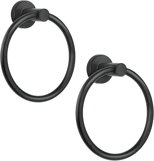 Black Towel Ring，Hand Towel Holder for Bathroom Wall Mounted，Bathroom Towel Holder,Bathroom Towel-Racks,Bathroom Hardware Simple Round Towel Hanger Stainless Steel (Black - 2 Pack)