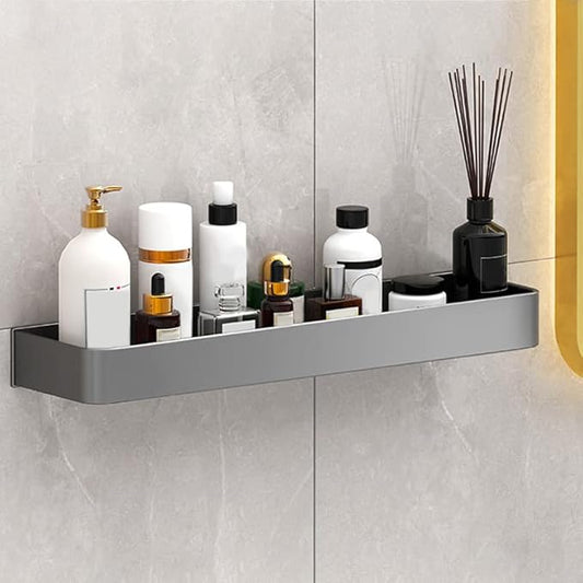 Keenso Gray Space Aluminum Bathroom Shelf, Wall Mounted Storage Rack, Drain, Hollow Design, Large Capacity, 30cm (Single Layer)