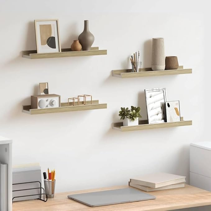 Floating Wall Shelves Set of 4, 15.7 inch Modern Wood Shelving for Bedroom, Living Room, Bathroom Decor, White MDF Storage Display Ledges