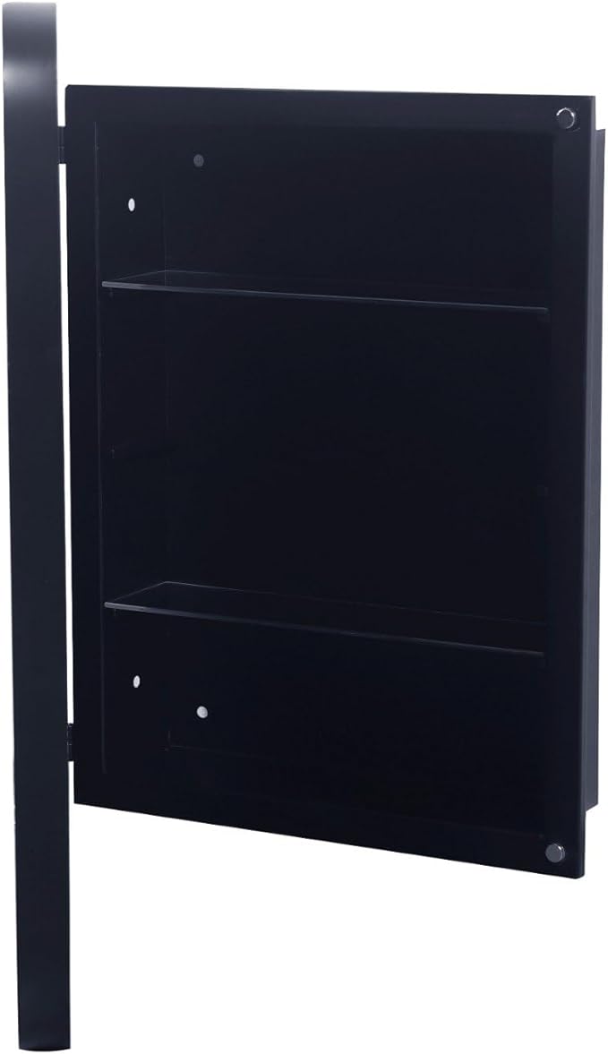 16 x 24 Inch Rounded Rectangle Medicine Cabinet with Mirror and Black Metal Frame for Bathroom, Recessed or Surface Wall Mount Cabinet with 2 Adjustable Glass Shelves, Matte Black