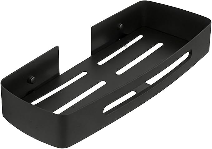 VBESTLIFE Bathroom Shelf, Wall Mounted Stainless Steel Storage Organizer with Drainage Holes for Toiletries (Black Single Layer Rack (No Drill Installation))