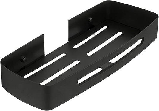 Yosoo Health Gear 304 Stainless Steel Bathroom Shelf 30.5 x 12.7 x 4.5 cm Wall Mounted Drain Rack for Toiletries, No Drill Installation, Matte Black Finish (Black Single Layer Rack (No Drill