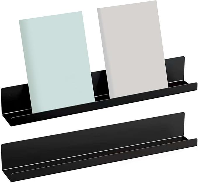 SUNGOOYUE Wall Picture Shelf, Bathroom Floating Shelves 16.93 x 2.36 x 2.36in Carbon Steel Wall Shelves with Hidden Brackets for Bathroom Living Room Bedroom (Black)