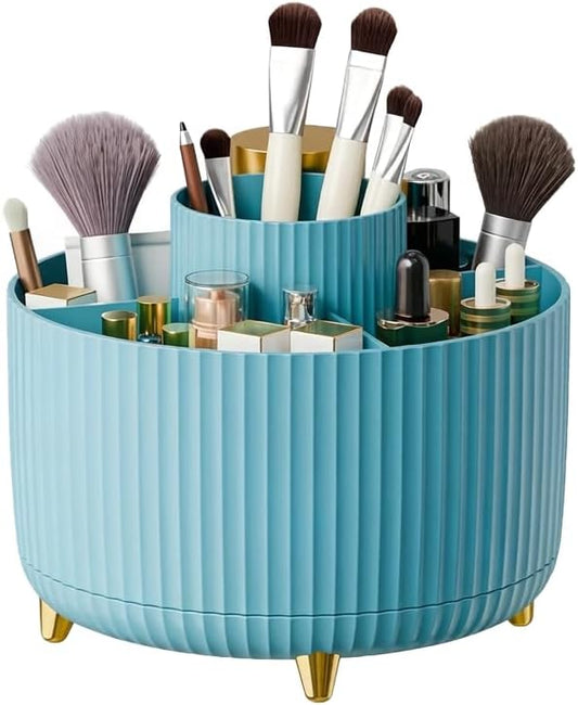 Makeup Brush Holder,360° Rotating Makeup Brush Organizer,5 Slot Make up Brushes Cup for Cosmetics,Large Capacity,For Nail Polish, Art Supply, Bathroom Vanity,Cosmetics Organizer,Blue