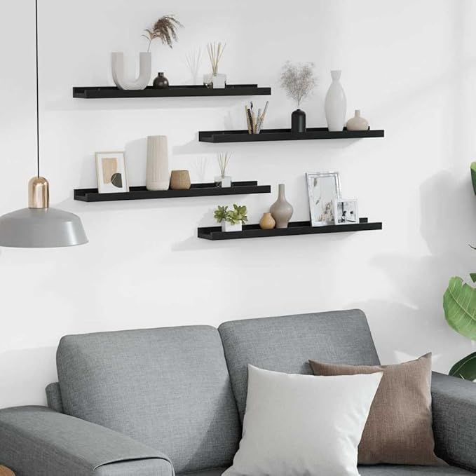 Floating Wall Shelves Set of 4, 23.6 inch Modern Decorative Ledge Shelf for Bedroom, Living Room, Kitchen, Black MDF Display Shelving Unit