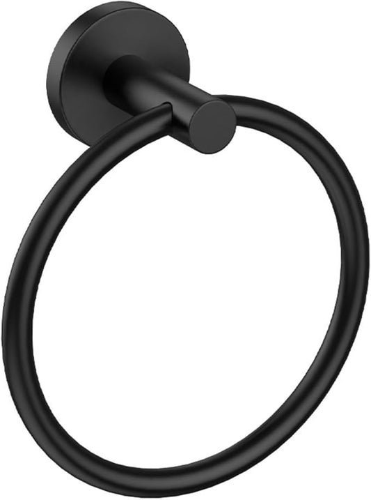 USHOWER Matte Black Towel Ring, Hand Towel Holder for Bathroom Wall Mounted, Durable 304 Stainless Steel, Modern Style