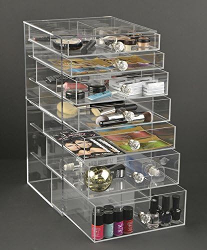 Makeup organizer with 7 removable drawers, drawer dividers and crystal knob handles (A7RK)