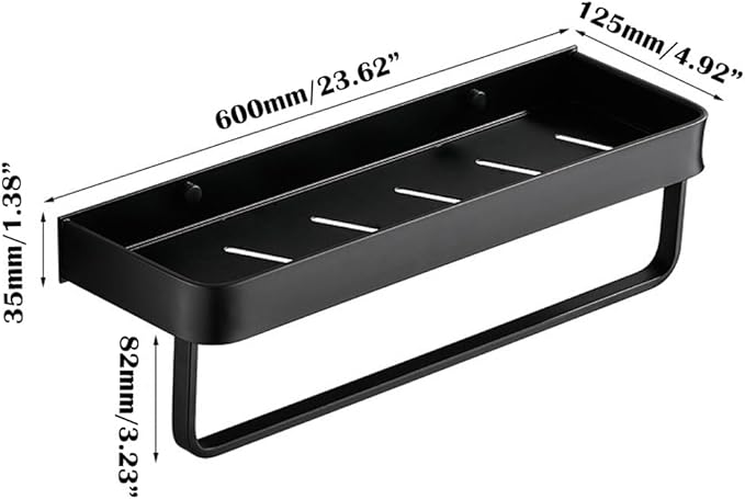 Bathroom Shelves Wall Mounted, Floating Shelf with Towel Bar, 2 Tier Bathroom Wall Organizer(Black)