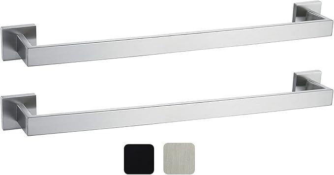 24 Inch Towel Bar 2 Pack for Bathrooms 12/16/20/24/28/32/36 Inch Stainless Steel 304 Brushed Nickel Towel Holder Modern Square Towel Rod Rustproof Wall Mount (2, Brushed Nickel, 24 Inch)