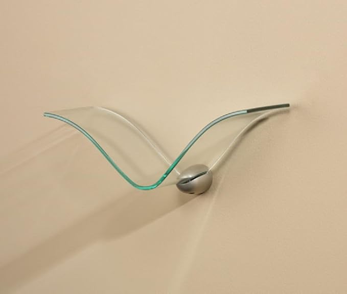 LTL Home Products Heron Floating Glass Shelf Kit by Wallscapes – Decorative Tempered Glass Wall Shelf with Brackets, Modern Wall-Mounted Display Shelf for Home Décor, Assorted Colors (Clear)
