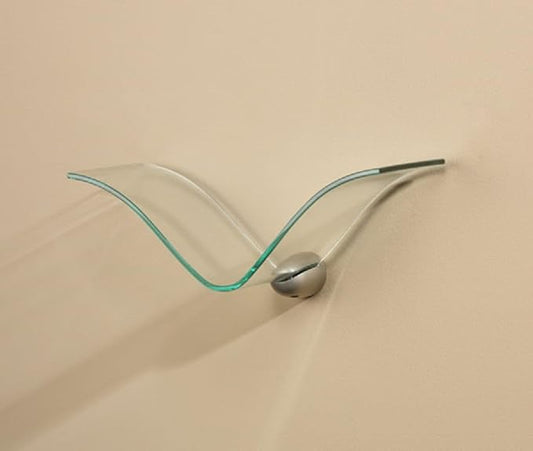LTL Home Products Heron Floating Glass Shelf Kit by Wallscapes – Decorative Tempered Glass Wall Shelf with Brackets, Modern Wall-Mounted Display Shelf for Home Décor, Assorted Colors (Clear)