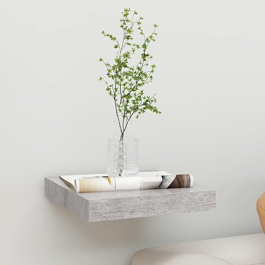 Floating Wall Shelf with Invisible Mounting System, Concrete Gray Modern Display Rack for Home Decor, 9.1x9.3 Inches MDF Bookshelf for Living Room Office