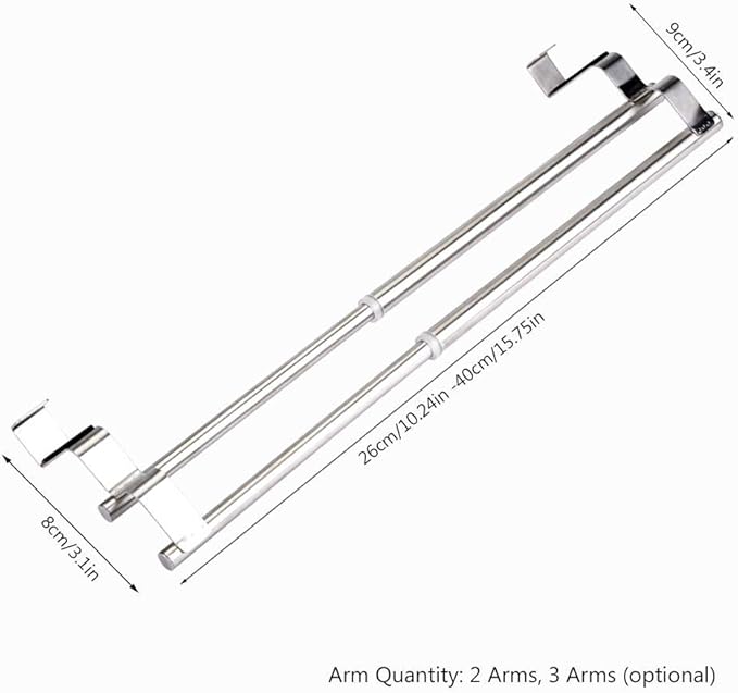 Kitchen Retractable Towel Holder, Stainless Steel Adjustable Double Over Cabinet Door Drying Kitchen Towels Hanger Bar Rack for Homes, Apartments, Condos Bathroom or Kitchen